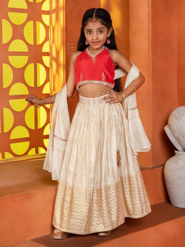 Chevron Ivory Red Lehenga SetLEHENGAFREE SPARROW
