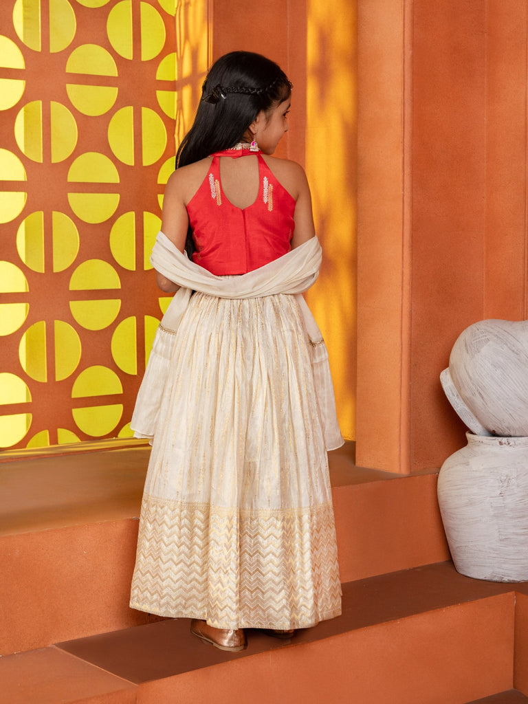 Chevron Ivory Red Lehenga SetLEHENGAFREE SPARROW
