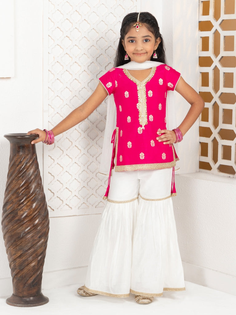 Embellished Pink Top And White Sharara SetSHARARAFREE SPARROW