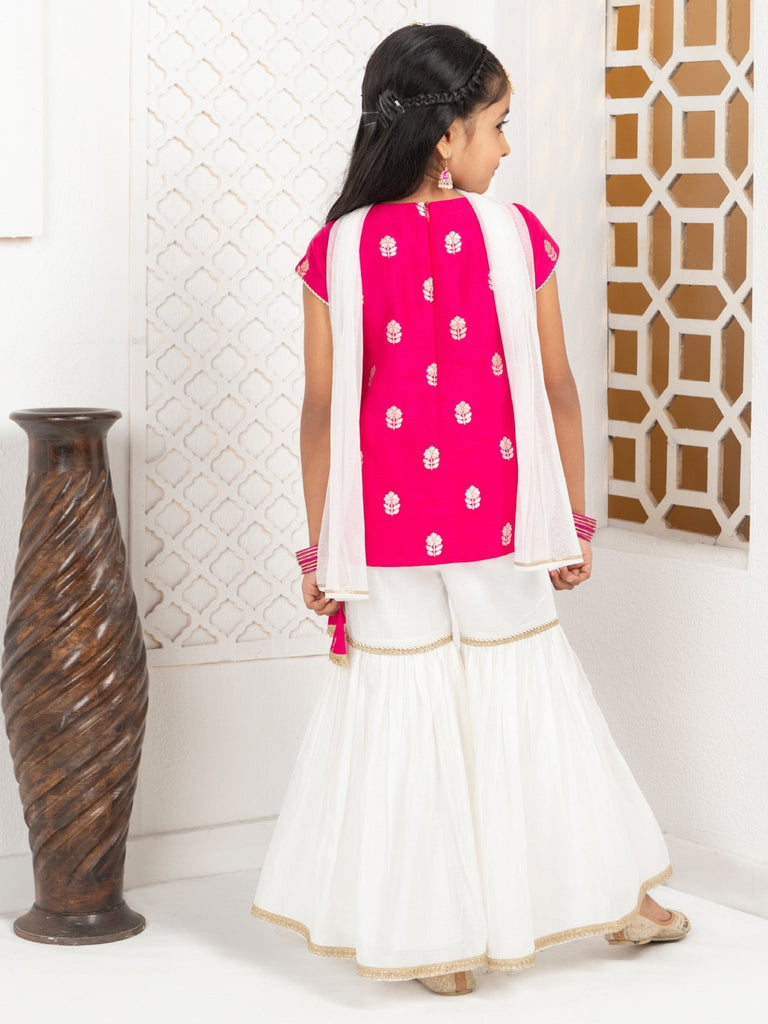 Embellished Pink Top And White Sharara SetSHARARAFREE SPARROW