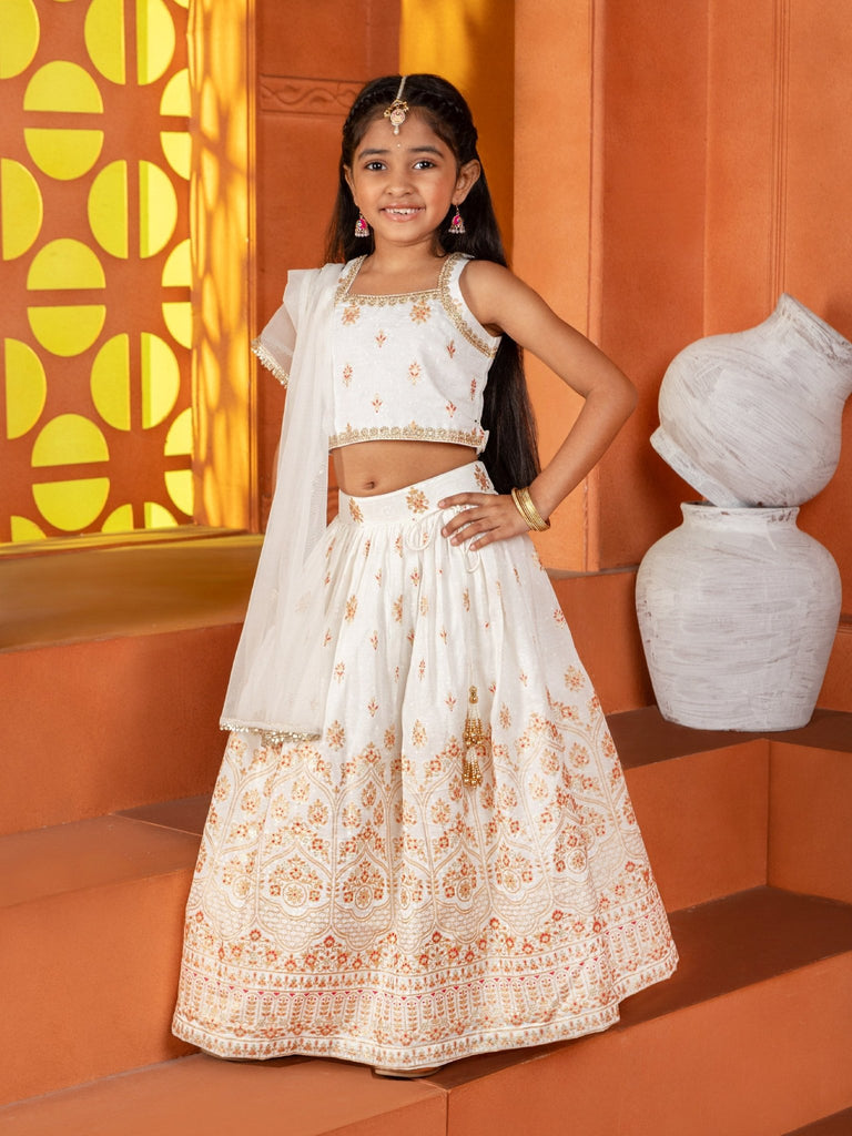 Off - White Foil Print Lehenga SetLEHENGAFREE SPARROW