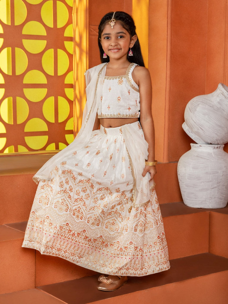 Off - White Foil Print Lehenga SetLEHENGAFREE SPARROW