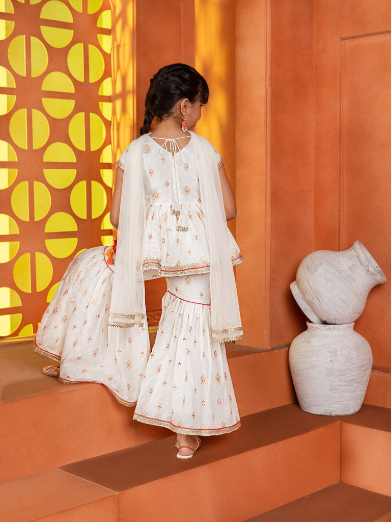 Off - White Foil Print Sharara SetSHARARAFREE SPARROW