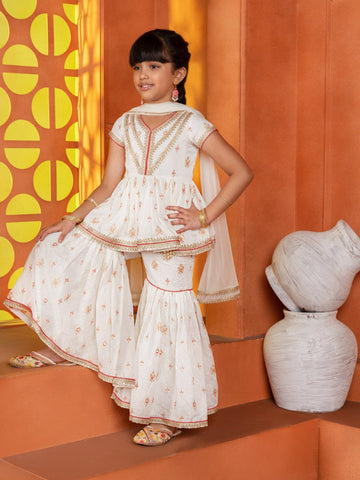 Off - White Foil Print Sharara SetSHARARAFREE SPARROW