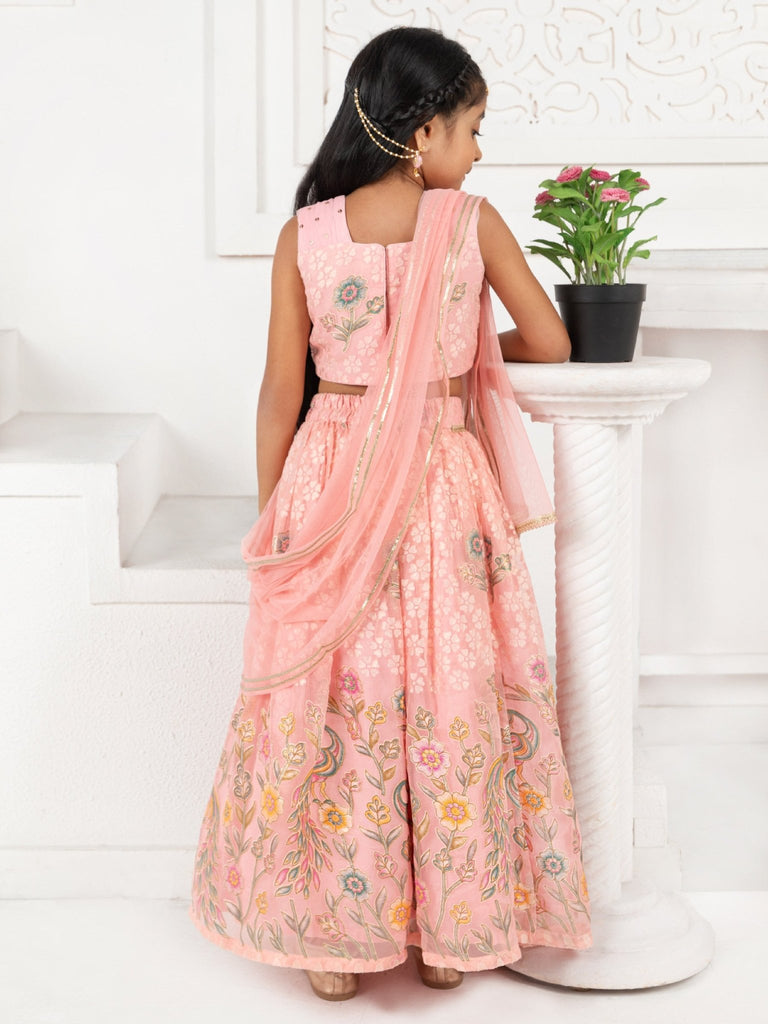 Peach Floral Print Lehenga SetLEHENGAFREE SPARROW