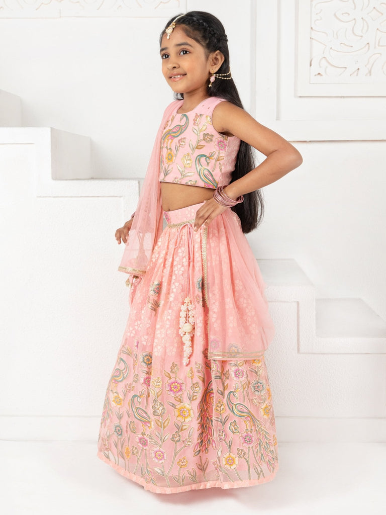 Peach Floral Print Lehenga SetLEHENGAFREE SPARROW