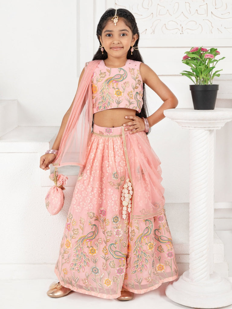 Peach Floral Print Lehenga SetLEHENGAFREE SPARROW