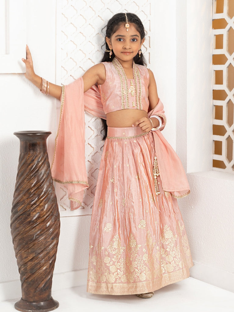 Peach Tissue Jacquard Lehenga SetLEHENGAFREE SPARROW