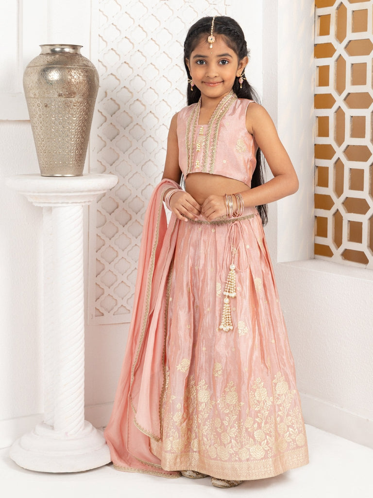 Peach Tissue Jacquard Lehenga SetLEHENGAFREE SPARROW