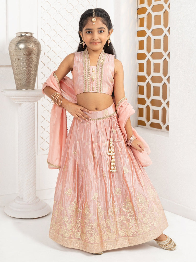 Peach Tissue Jacquard Lehenga SetLEHENGAFREE SPARROW
