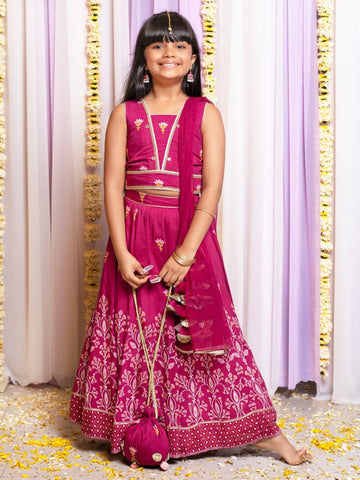 Printed Wine Lehenga SetLEHENGAFREE SPARROW