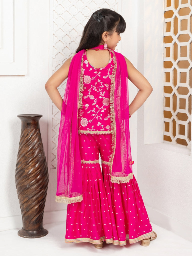 Rani Pink Jacquard Sharara SetSHARARAFREE SPARROW