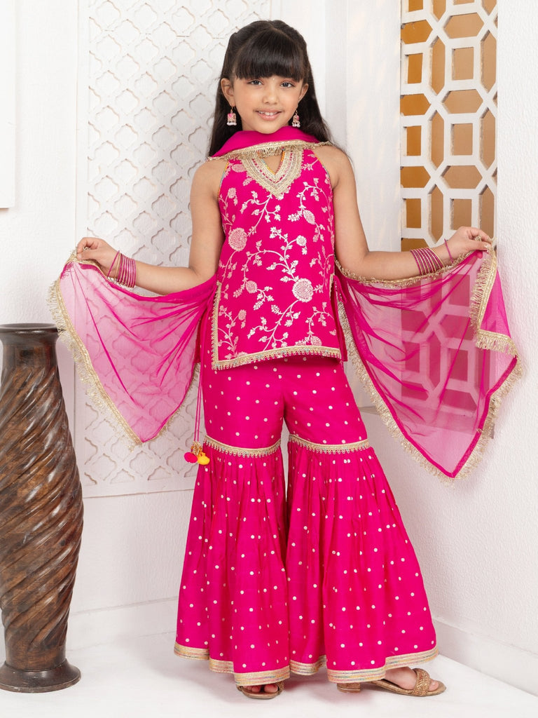 Rani Pink Jacquard Sharara SetSHARARAFREE SPARROW