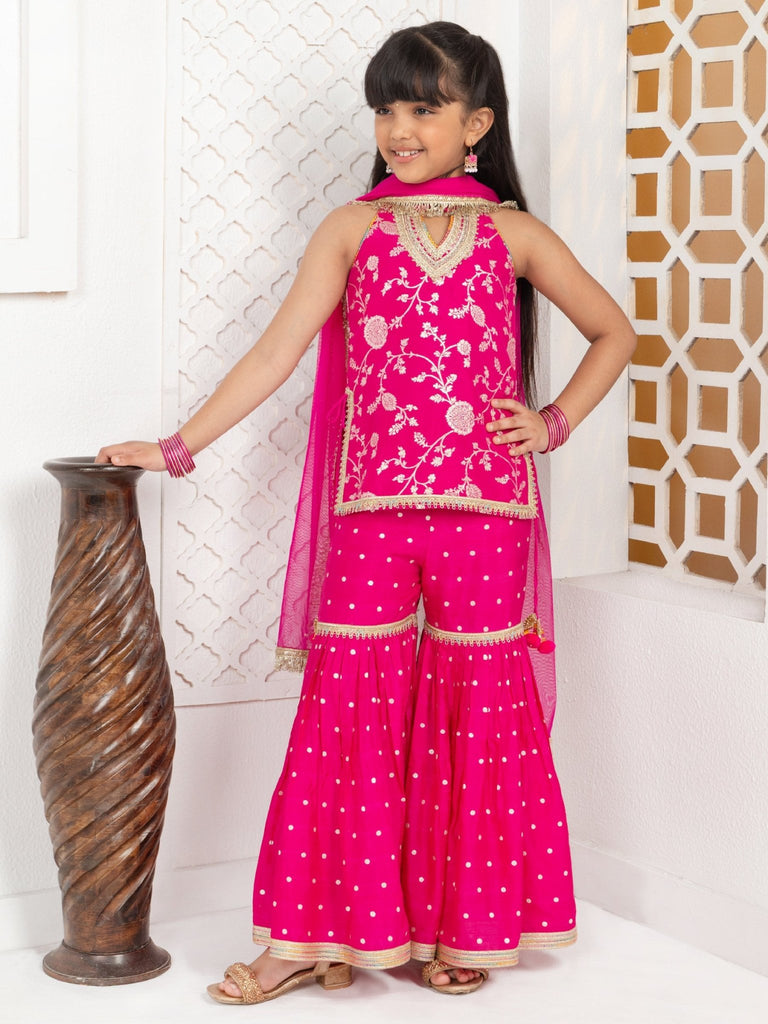 Rani Pink Jacquard Sharara SetSHARARAFREE SPARROW