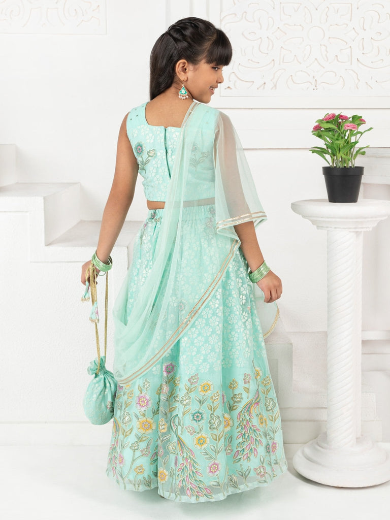 Sea Green Floral Print Lehenga SetLEHENGAFREE SPARROW