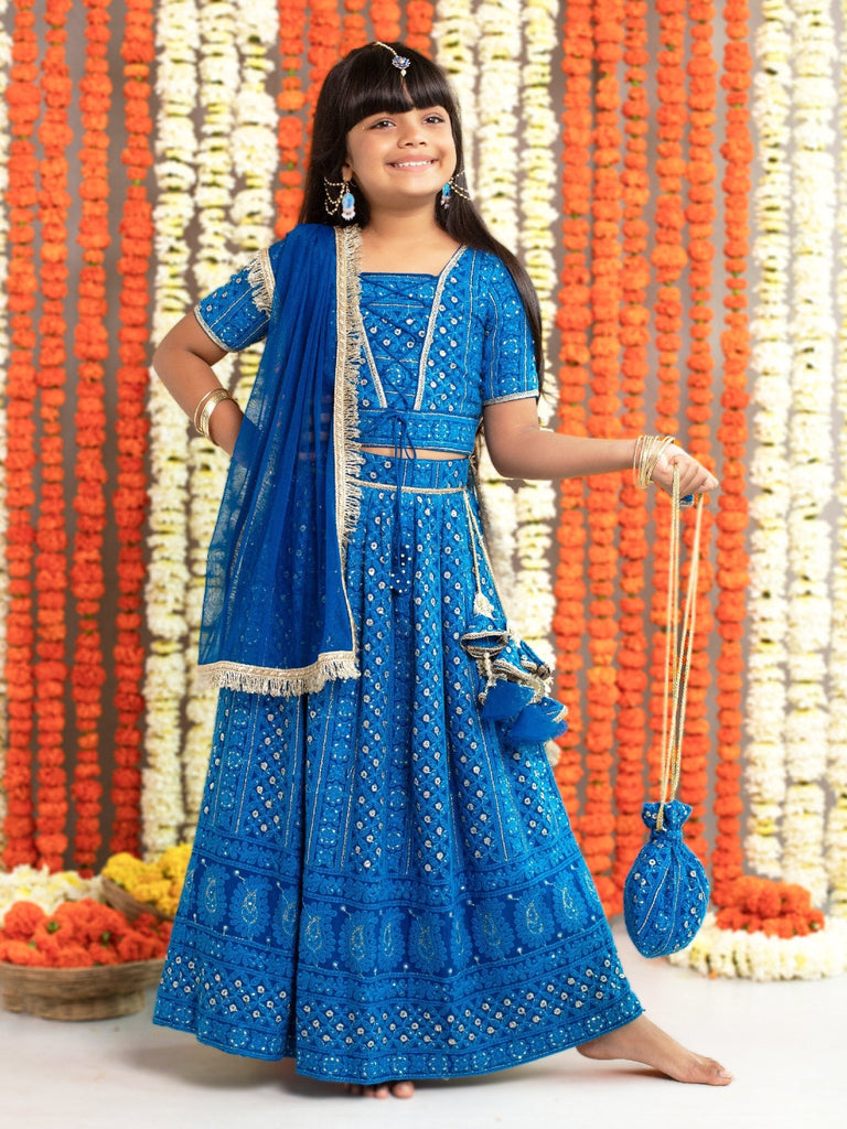Teal Embroidered Georgette Lehenga SetLEHENGAFREE SPARROW