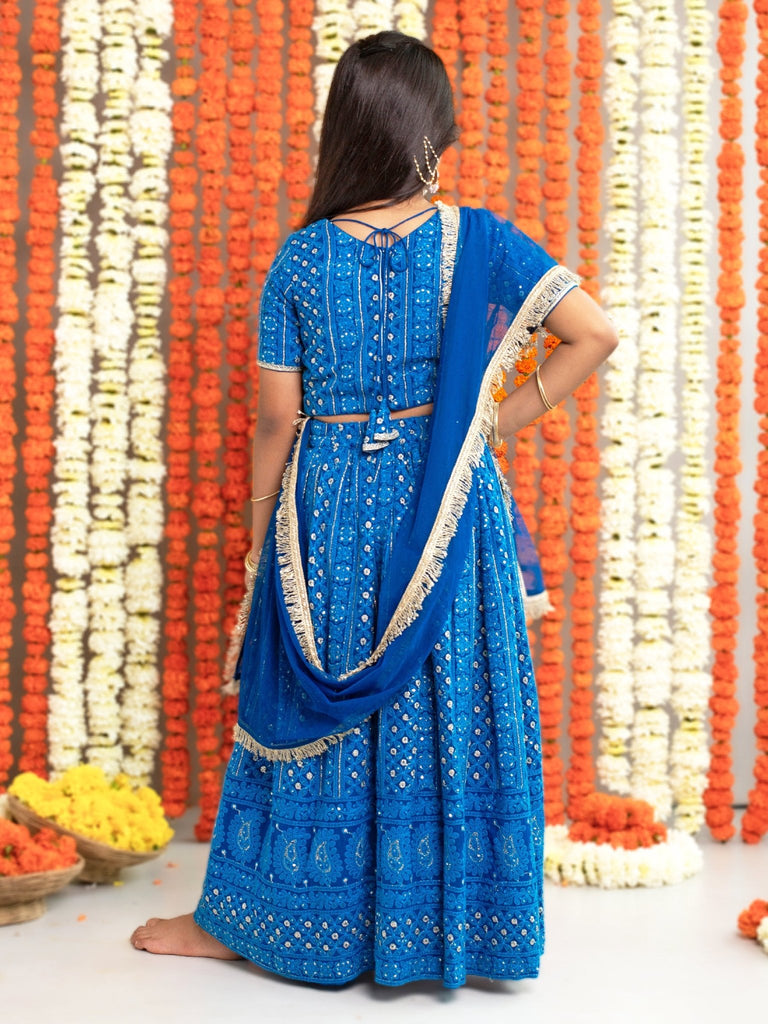 Teal Embroidered Georgette Lehenga SetLEHENGAFREE SPARROW