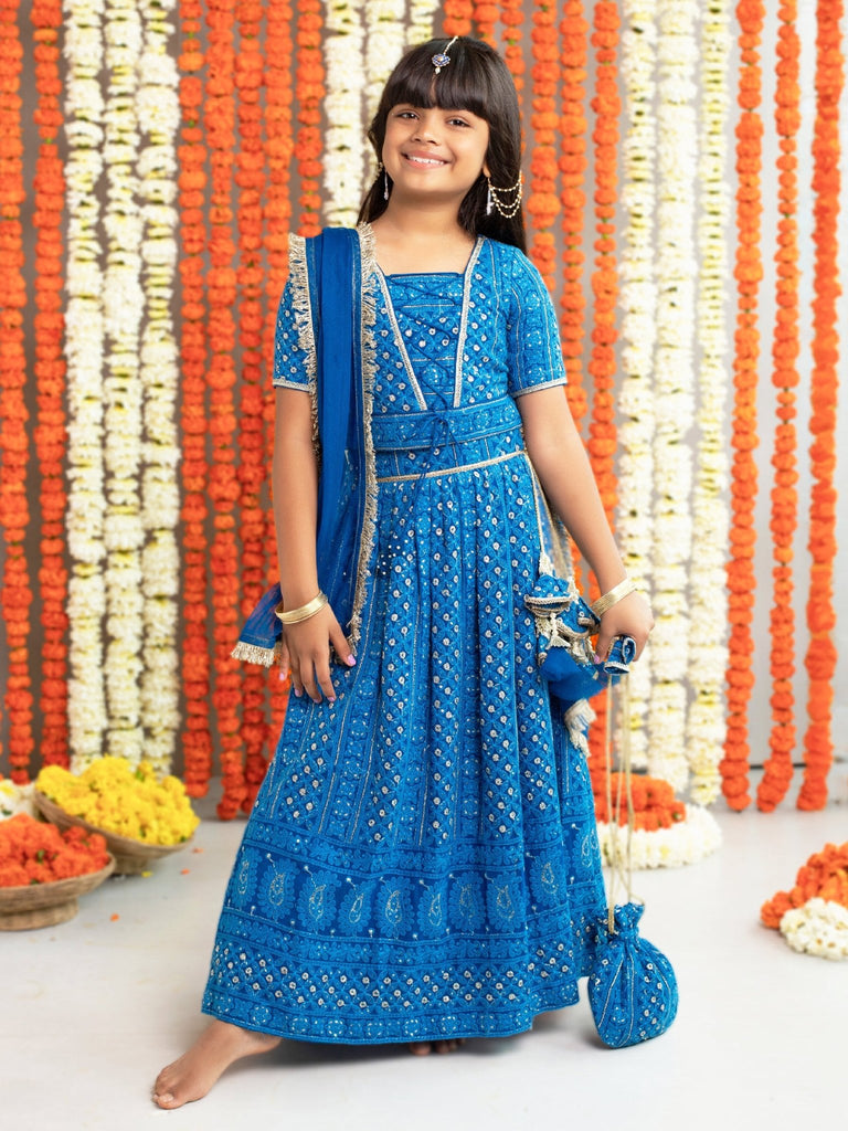 Teal Embroidered Georgette Lehenga SetLEHENGAFREE SPARROW
