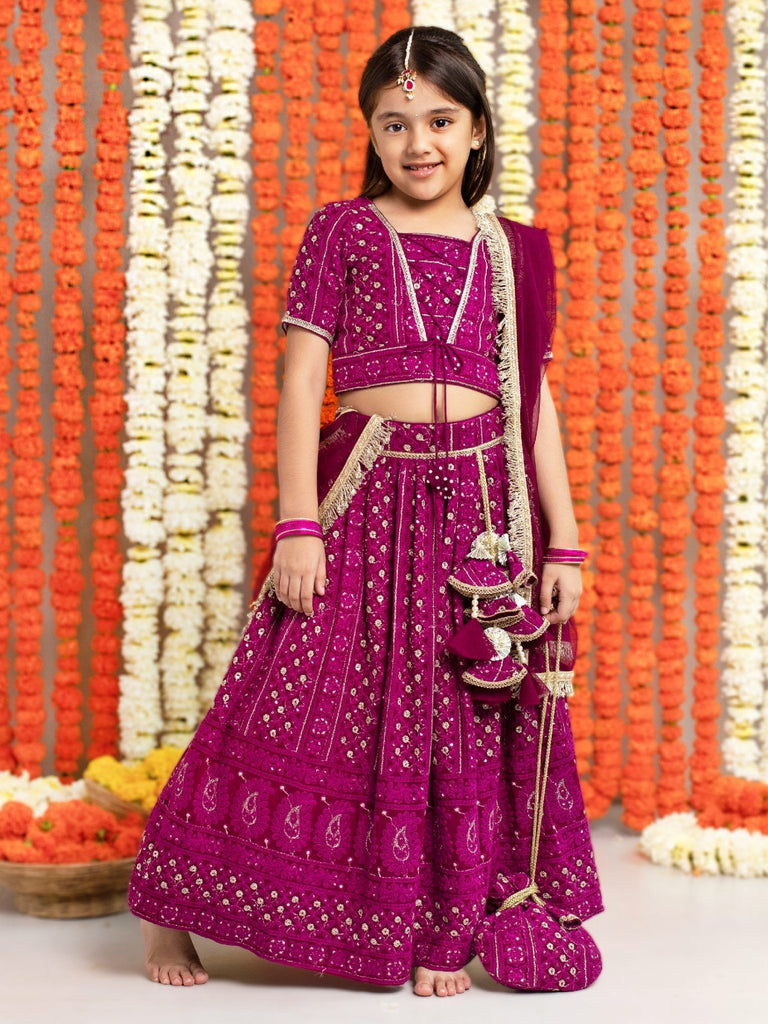 Wine Embroidered Georgette Lehenga SetLEHENGAFREE SPARROW