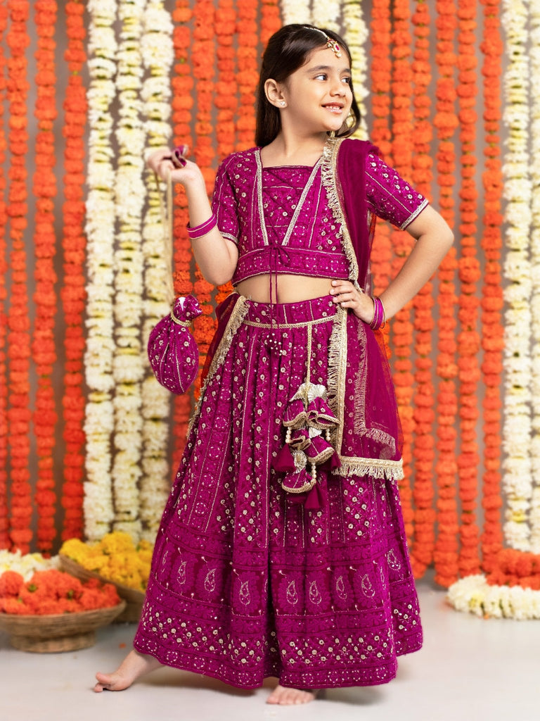 Wine Embroidered Georgette Lehenga SetLEHENGAFREE SPARROW