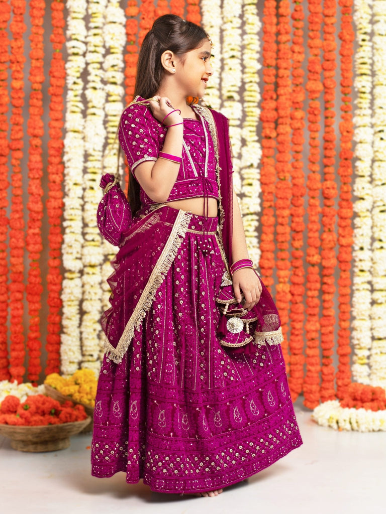 Wine Embroidered Georgette Lehenga SetLEHENGAFREE SPARROW