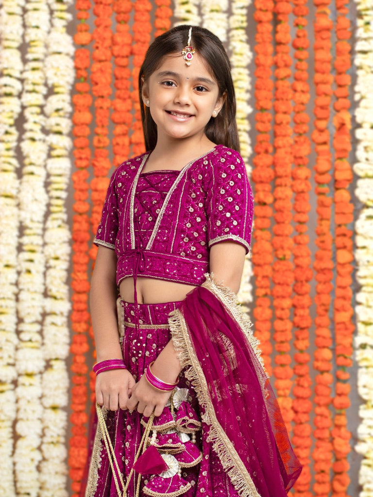 Wine Embroidered Georgette Lehenga SetLEHENGAFREE SPARROW
