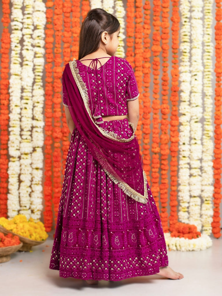 Wine Embroidered Georgette Lehenga SetLEHENGAFREE SPARROW
