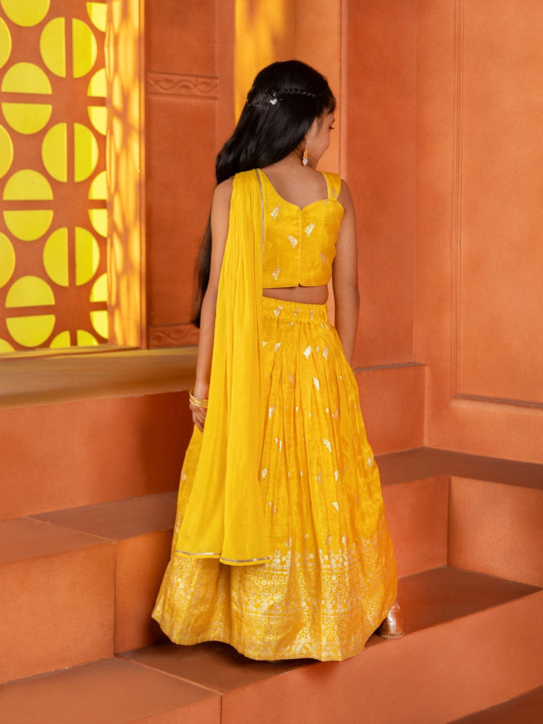 Yellow Gold Jacquard Lehenga SetLEHENGAFREE SPARROW