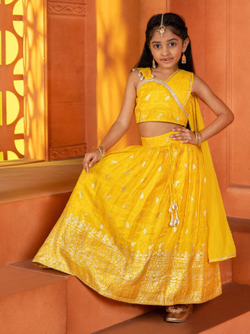 Yellow Gold Jacquard Lehenga SetLEHENGAFREE SPARROW