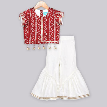 Maroon Bandhej Sharara SetSharara setFREE SPARROW