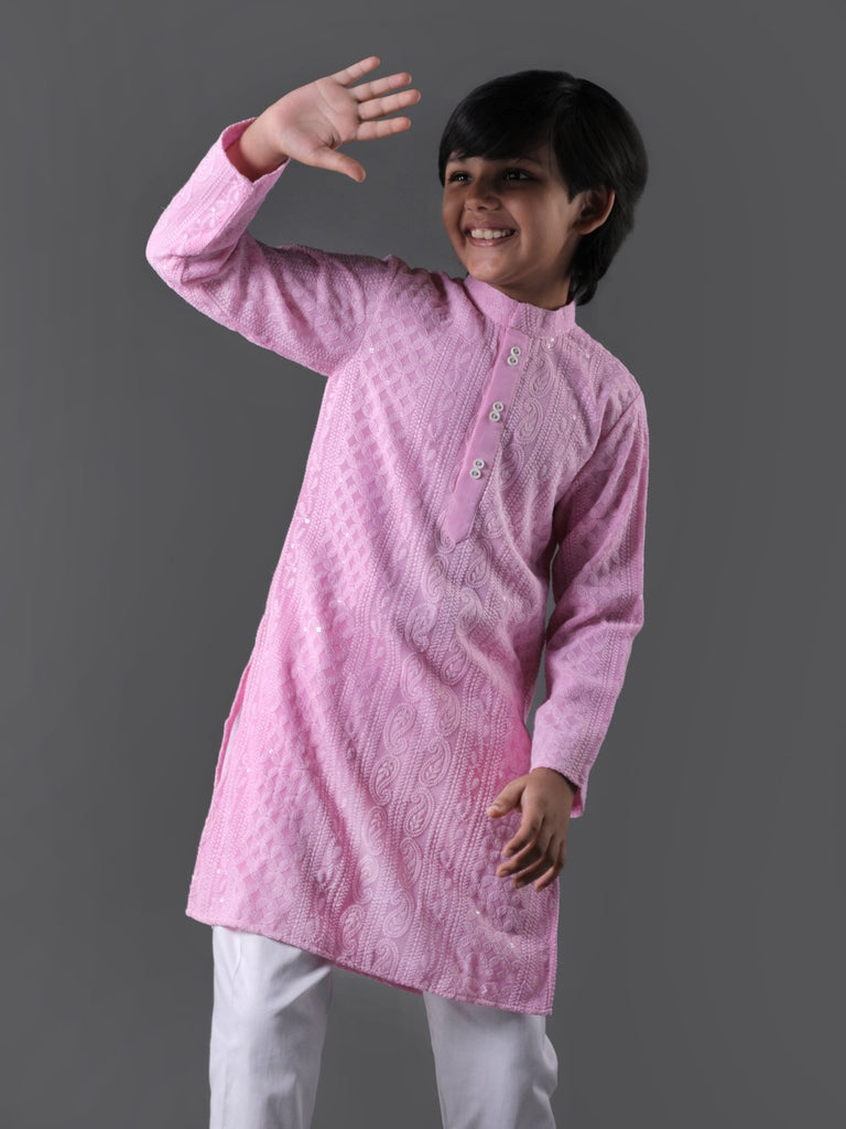 Pink Lucknowi Kurta SetKURTA SETFREE SPARROW
