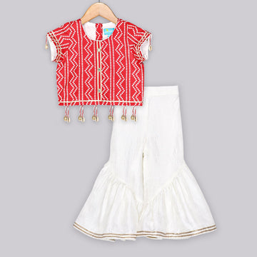 Red Bandhej Sharara SetSharara setFREE SPARROW