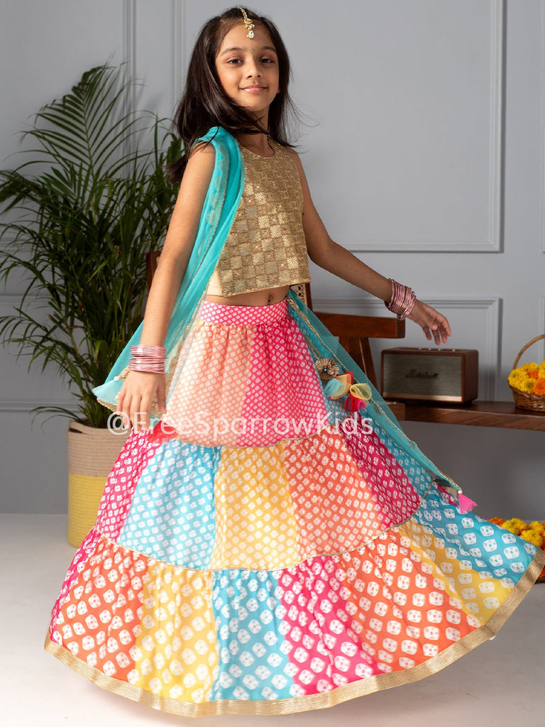 Tiered Bandhani Lehenga SetLEHENGAFREE SPARROW