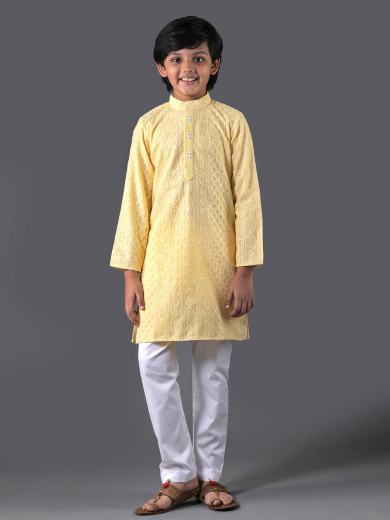 Yellow Lucknowi Kurta SetKURTA SETFREE SPARROW