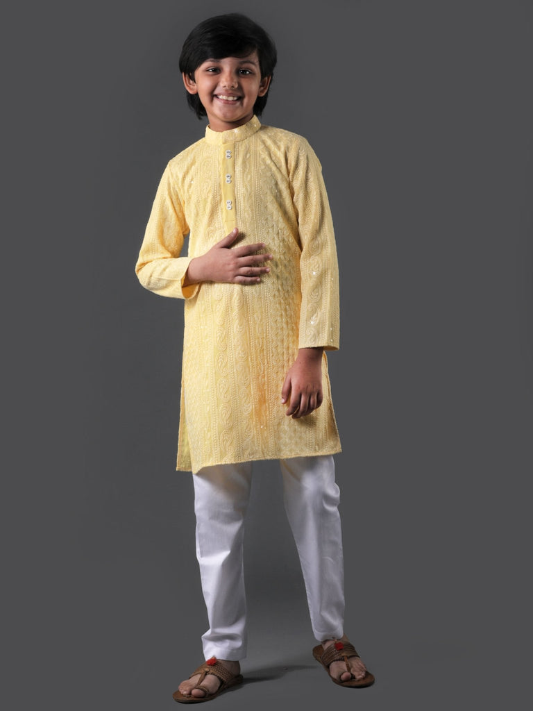 Yellow Lucknowi Kurta SetKURTA SETFREE SPARROW